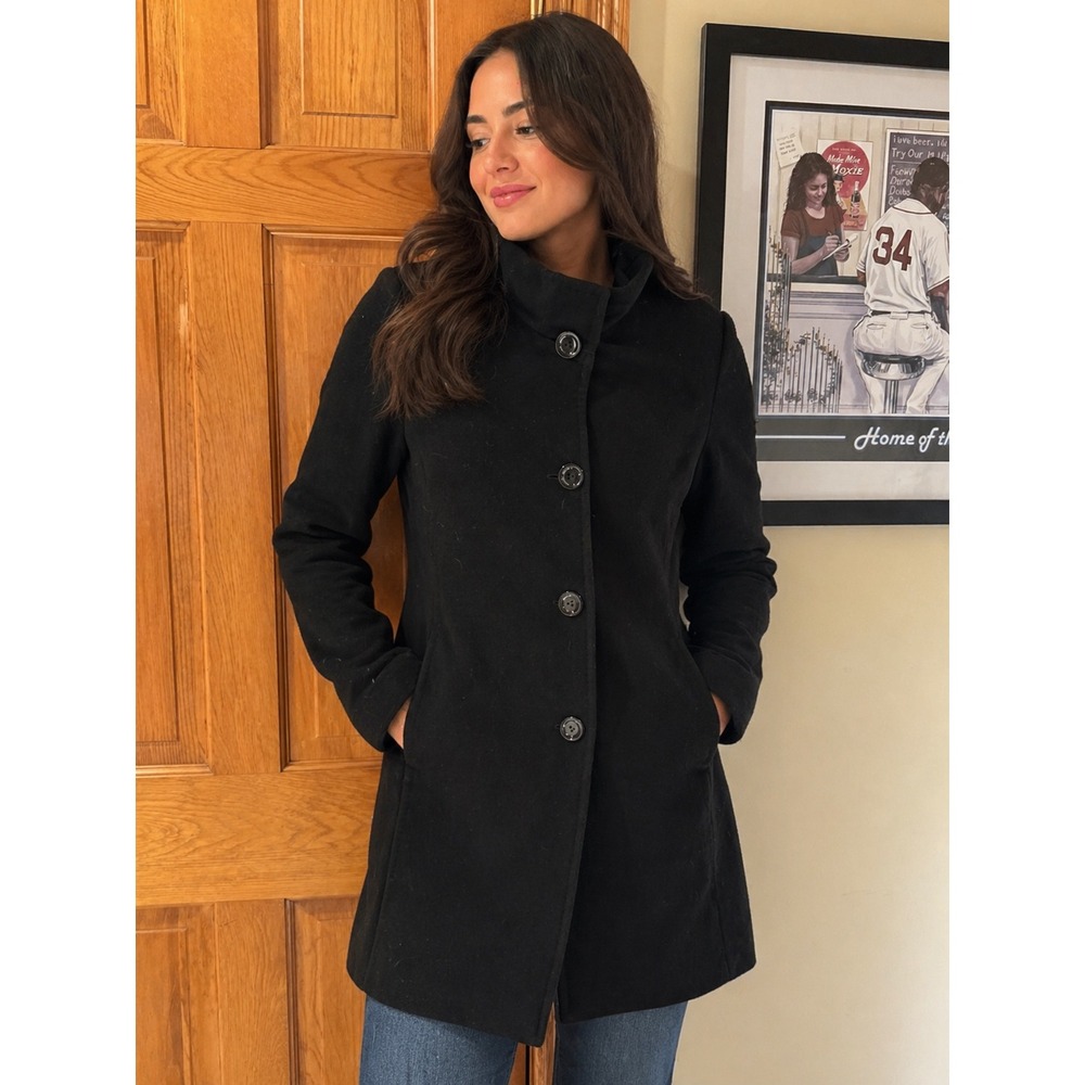 Cinzia Rocca Due Black Wool Cashmere Blend Coat Womens Size 14 XL Classic Button